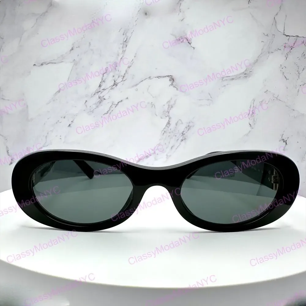 New MIU MIU Sunglasses Black Acetate Oval Gold Metal Logo Authentic Italy